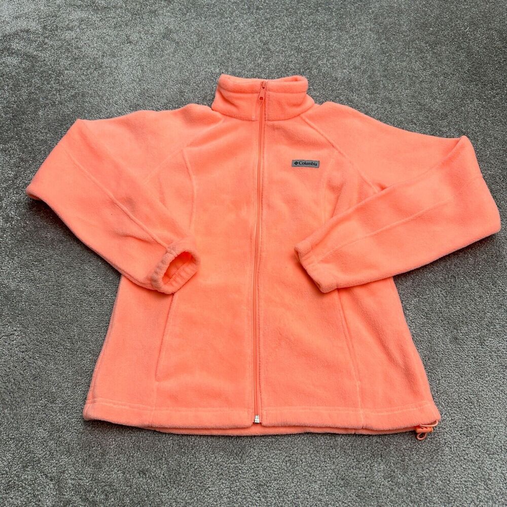 Columbia Benton Springs Fleece Jacket Womens Medium Orange Full Zip Outdoor Hike